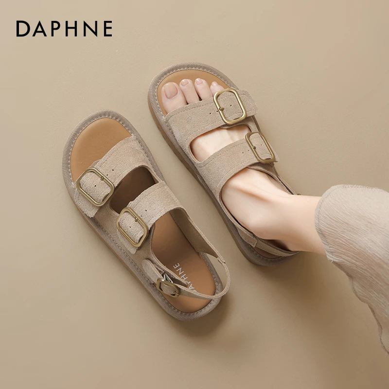 达芙妮勃肯凉鞋女夏季外穿2025新款真皮单鞋平底软底不累脚沙滩鞋