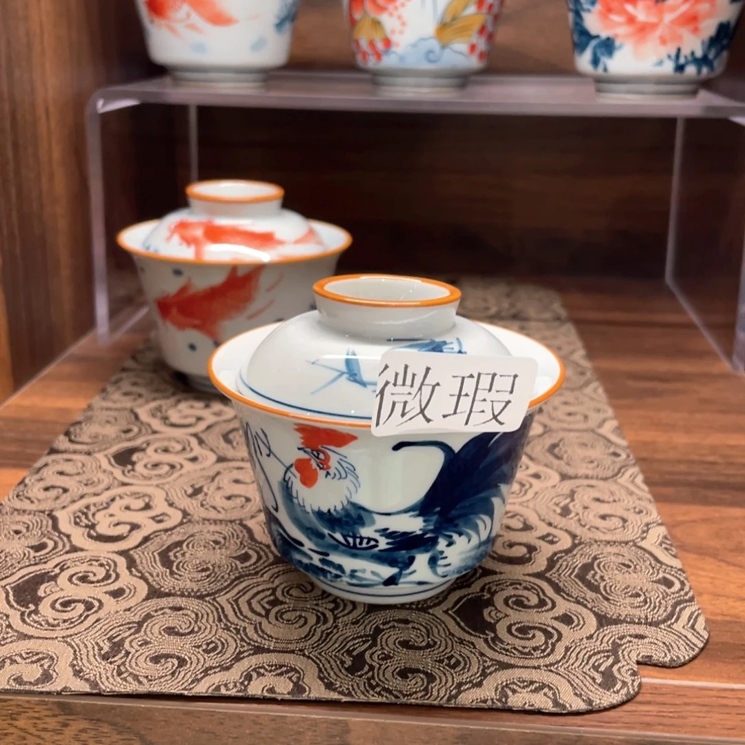 釉下手绘茶具微瑕