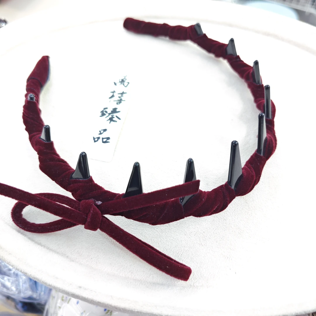 酒红色蝴蝶结发箍078 xs