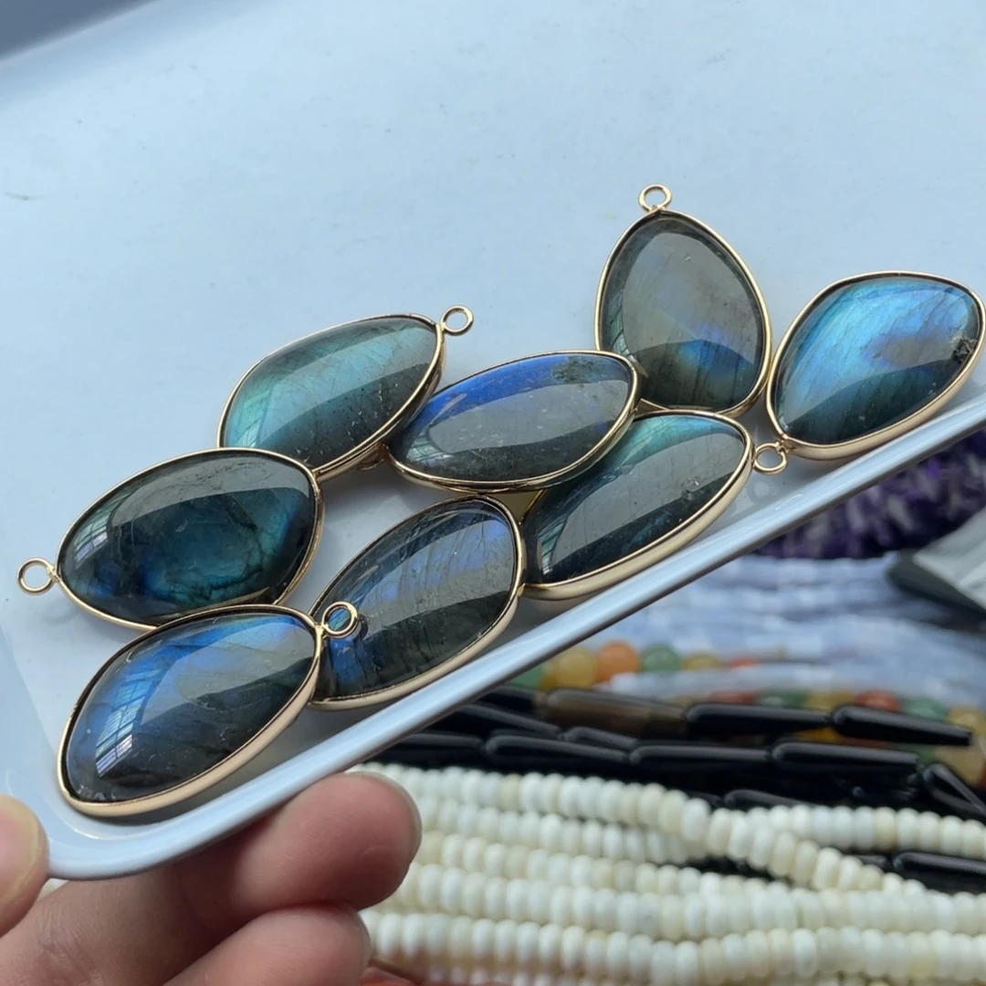 合金玛瑙/玉髓珠宝半成品一个装双面强光灰月光吊坠20*34mm