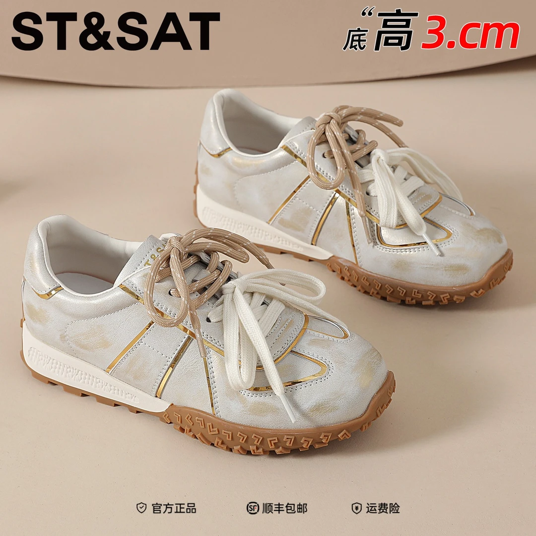 星期六真皮小香风休闲板鞋2025年冬季新款出游百搭学院风德训鞋子