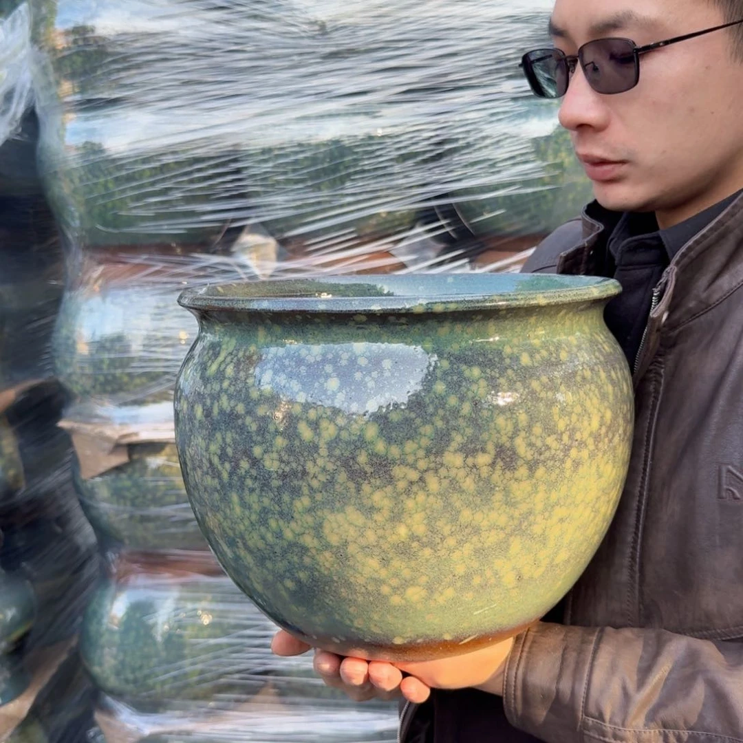 紫砂花盆口30高25（一个胖子雪花绿