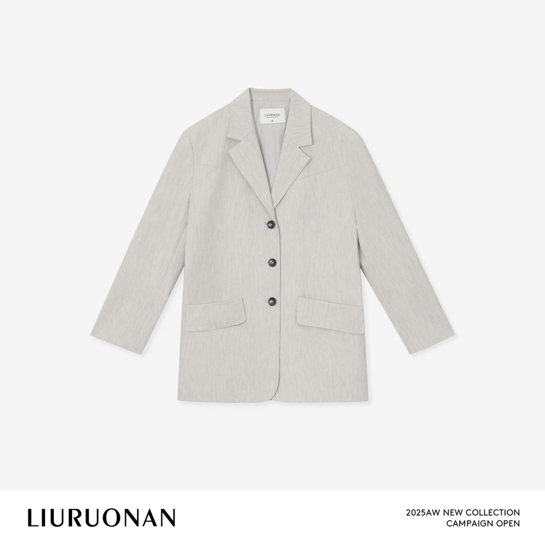 LIURUONAN 25AW【丝柏西装】极简风廓形肌理感早秋平驳领外套女