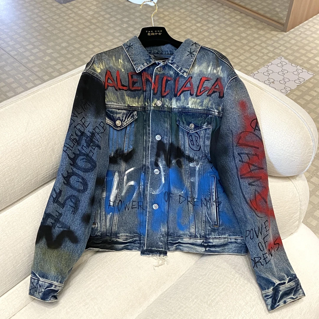 99新 Balenciaga/巴黎世家 壹臻/涂鸦印花牛仔夹克外套/46069044