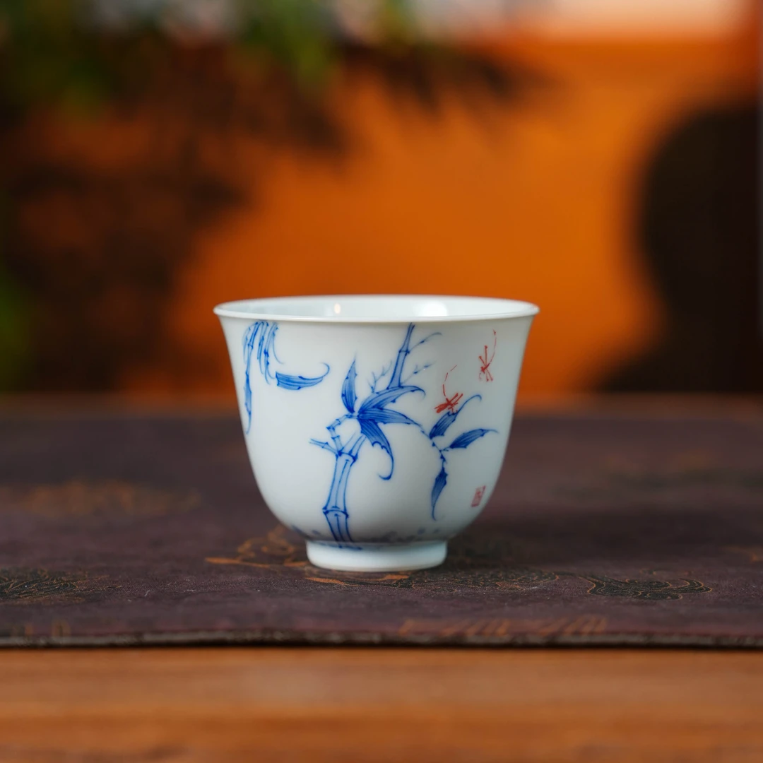 《栖云》栖云青花竹单杯手绘茶杯陶瓷纯手工陶瓷主人杯