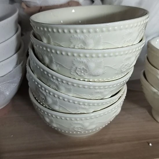 瓷片微瑕浮雕米饭碗六个一组