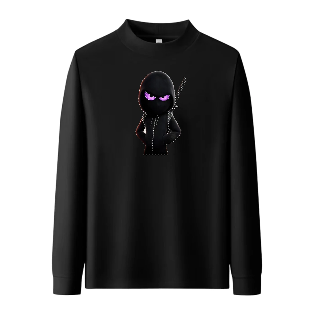 黑衣人烫钻潮牌卫衣春秋冬德绒打底衫男半高领保暖上衣加厚可外穿