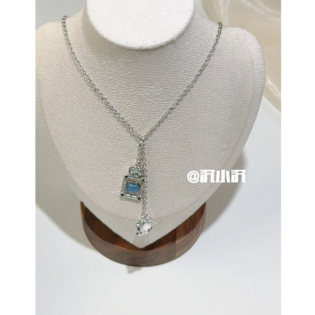 铜合金项链 【蓝色爱心香水瓶项链C60】小香风轻奢高级气质百搭项链