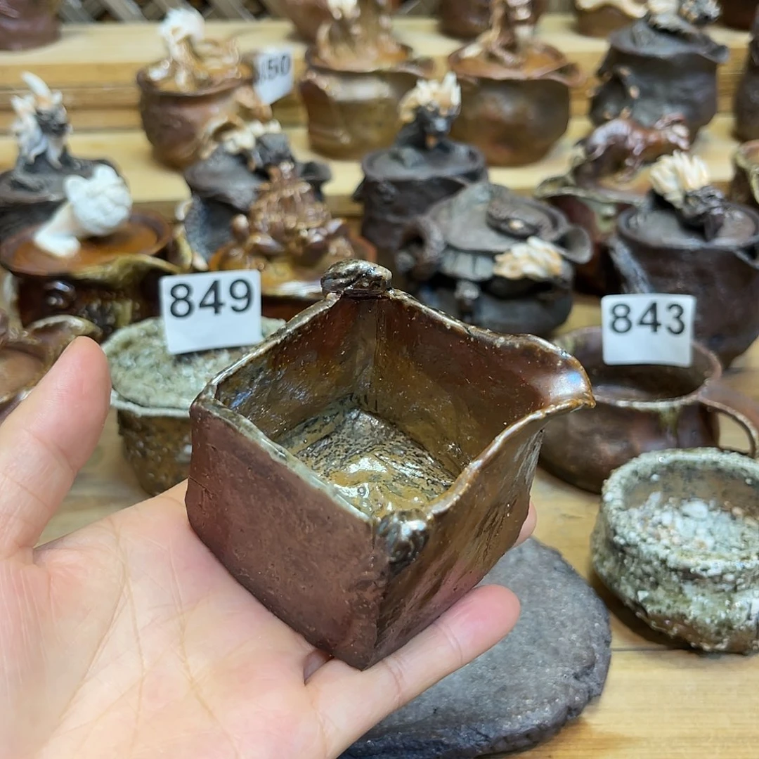 杯柴烧粗陶手捏公道杯