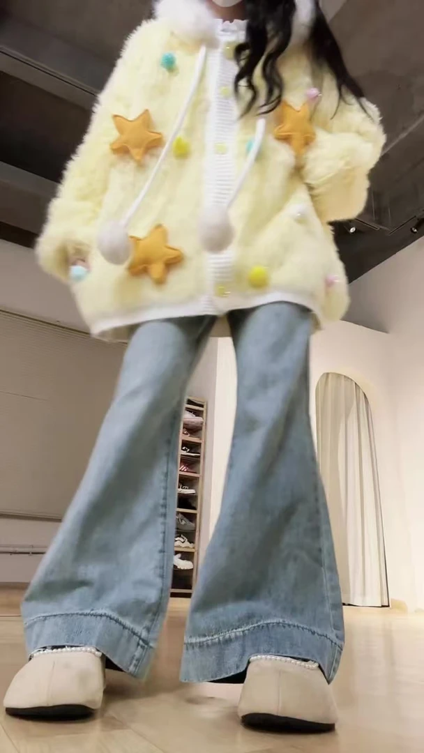 连帽套牛仔裤搭多巴胺穿2025时尚毛衣加绒秋冬外套三件新款打底衫