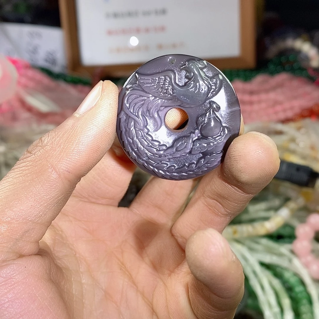 玛瑙/玉髓珠宝半成品合金一个冰透彩耀石雕刻凤凰A199