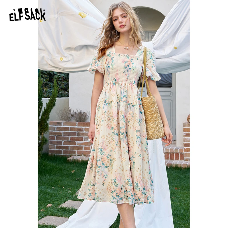 【欧若风穿搭】妖精的口袋满印仙女裙2025春季新款法式连衣裙度假感