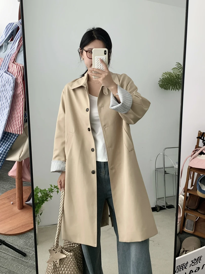卡其色风衣外套女中长款2025秋季新款小个子韩系气质休闲宽松大衣