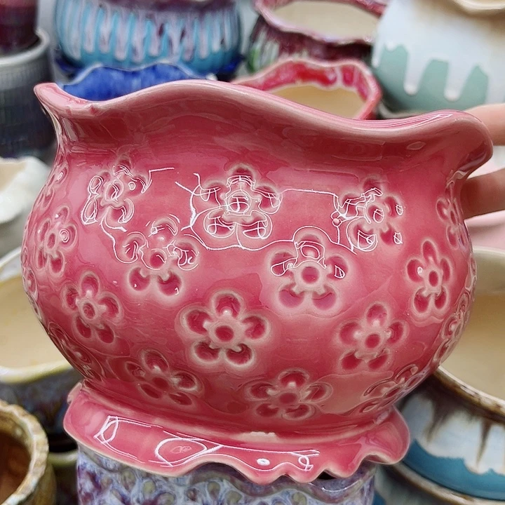 多肉绿植陶瓷花盆9.9包邮，有孔