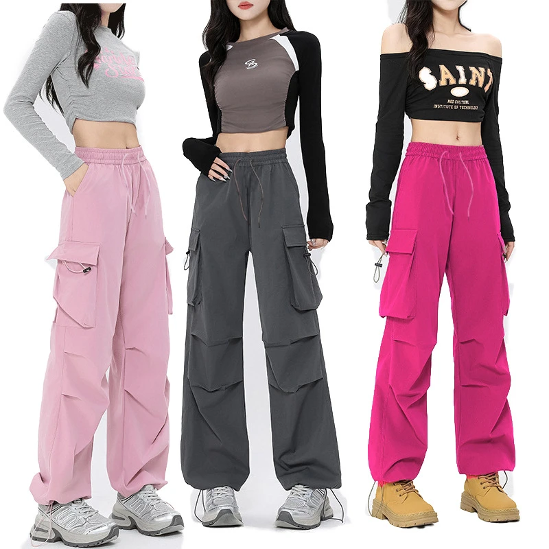 粉色工装裤女2025新款秋冬季中厚辣妹直筒高腰百搭显瘦宽松裤子女
