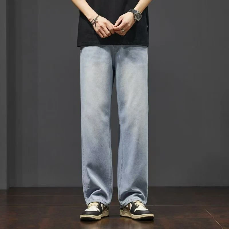 春夏薄款休闲款港风宽松垂感潮无弹直筒牛仔裤