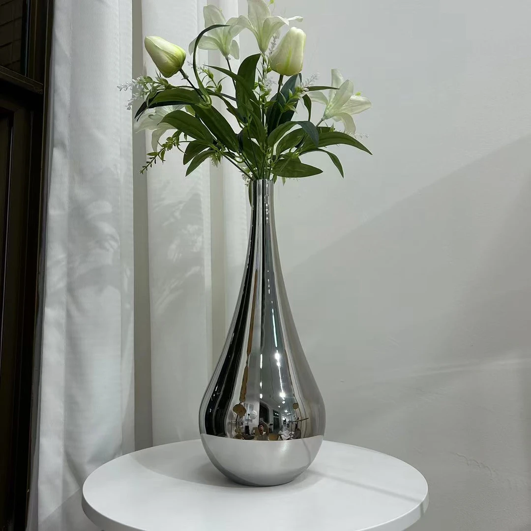 北欧轻奢简约不锈钢金属花瓶鲜花植物花器餐桌家居装饰品摆件
