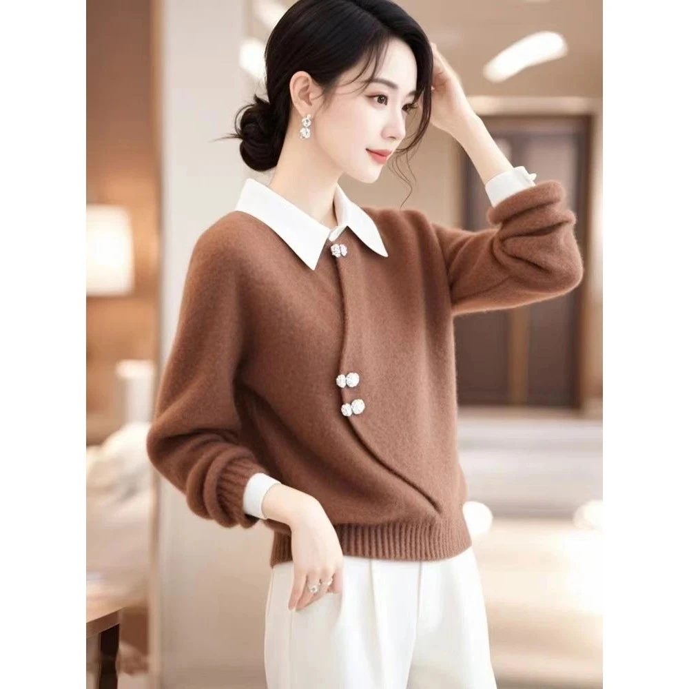 设计感外穿复古新中式国风慵懒高级感2025秋冬季假两件上衣女