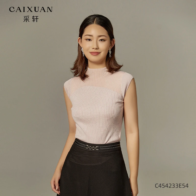 c454233e54CAIXUAN采轩轻熟风气质修身半高领透视针织背心