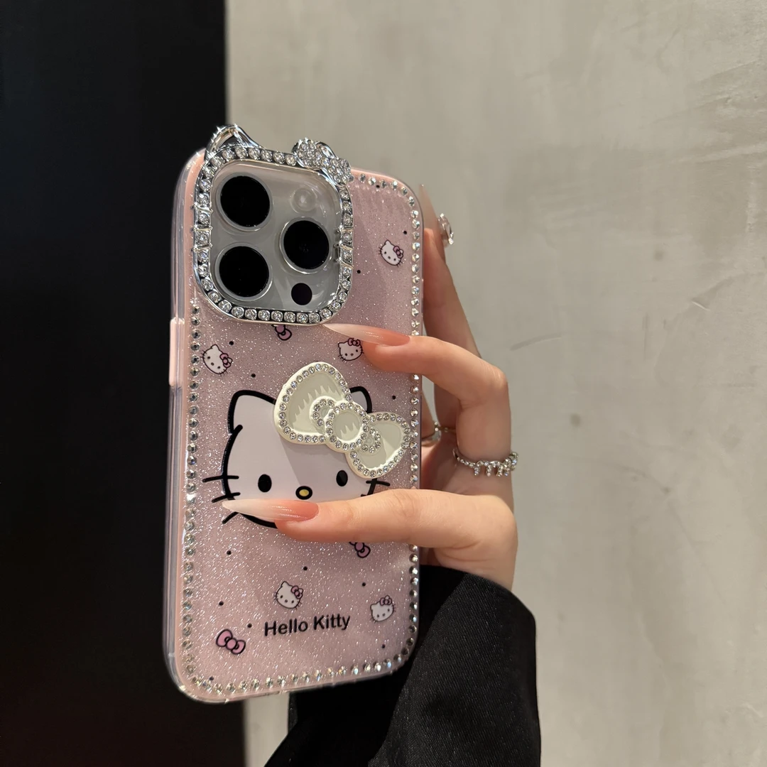 轻奢闪粉KT猫适用苹果16promax手机壳小众iPhone15创意14简约13女