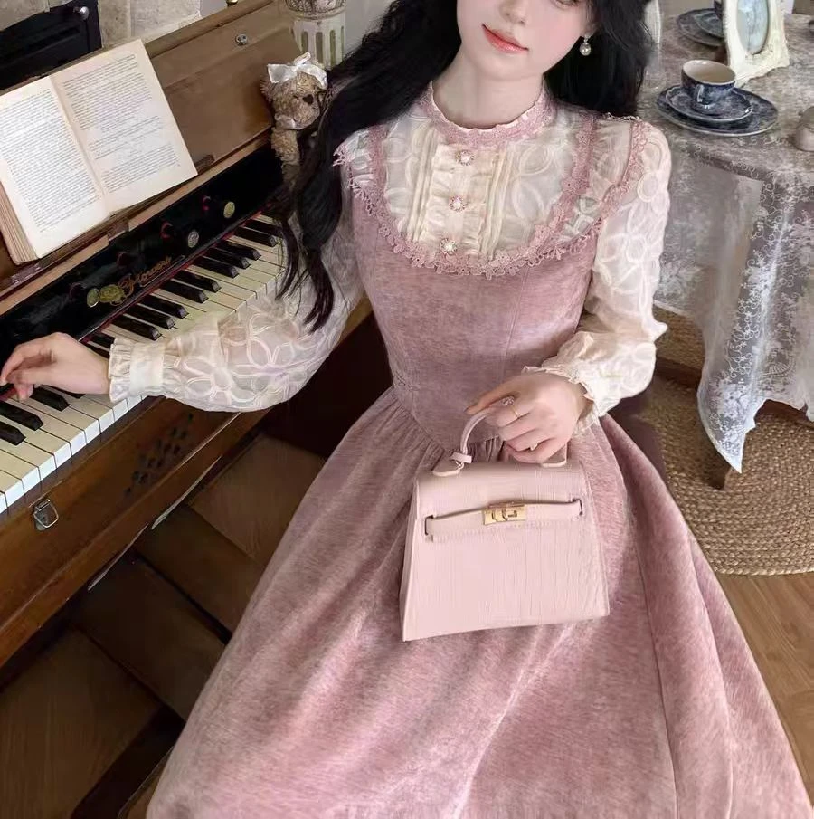 （运补6）653-5#早秋梦幻法式显瘦复古宫廷风公主裙假两件连衣长裙