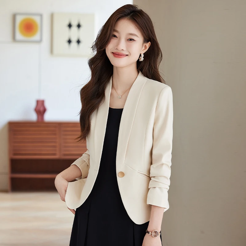 小香风无领西装外套女春秋2025新款高级感小个子短款休闲西服上衣