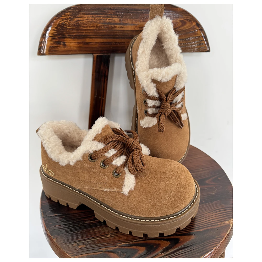 YW8022 系带保暖冬季圆头休闲时尚休闲鞋毛毛鞋加绒平底