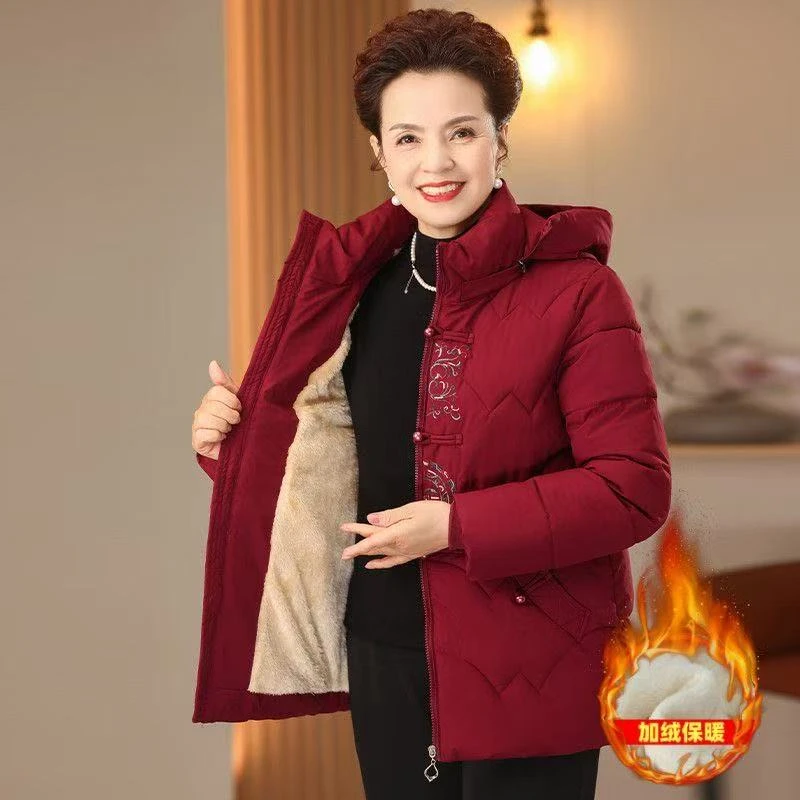中老年妈妈冬装加绒加厚棉衣新中式国风棉袄60岁70岁奶奶棉服女