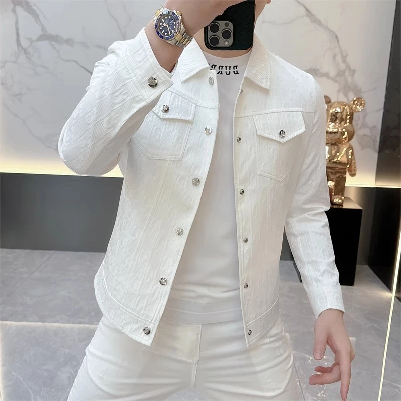 2025春夏新品轻奢男士时尚纯色翻领夹克修身帅气短款外套男装5508