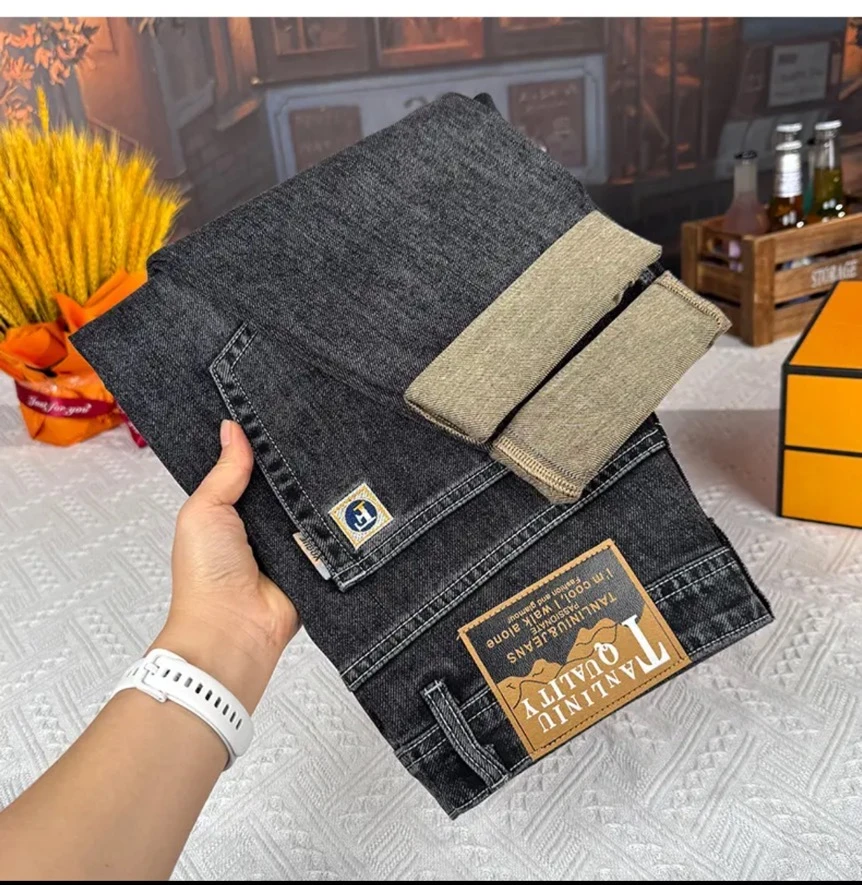 2025早秋新款潮牌百搭牛仔男士修身直筒休闲薄款水洗长裤8813