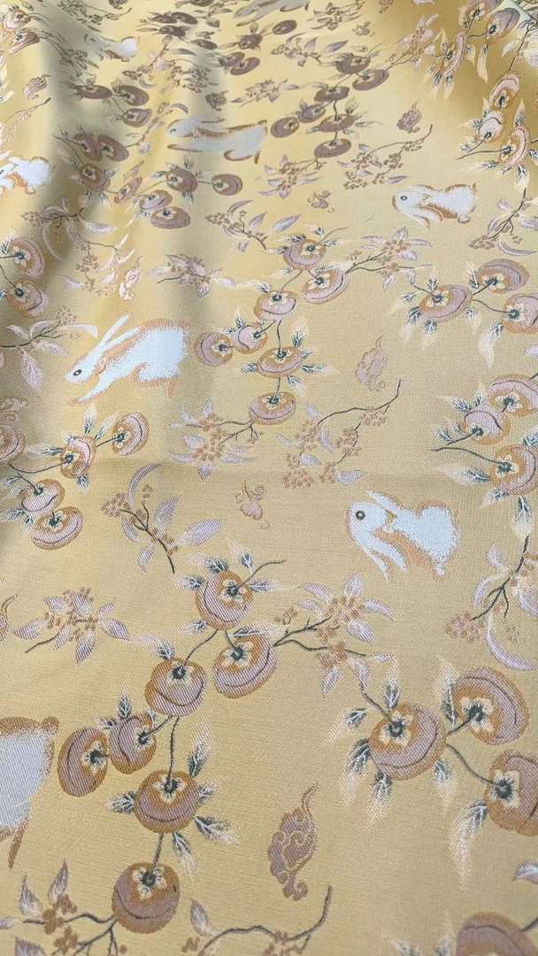 柿子兔1.4米门幅满分桑蚕丝老宋锦面料