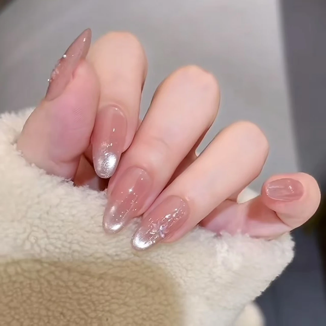 【圣诞雪花】猫眼纯手工法式手绘显白美甲穿戴10片