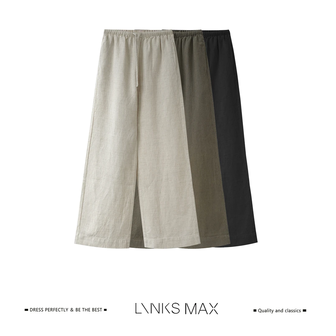 Links Max【 阿标哥专属】亚麻莱赛尔亲肤凉感阔腿休闲裤42768