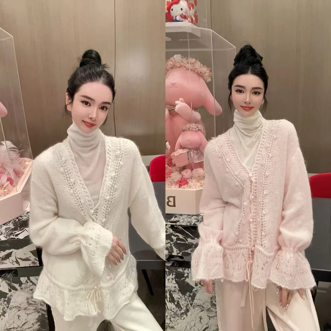 DL乐乐家【月牙湾湾】立体手工钩花针织开衫女气质温柔风高级感上衣