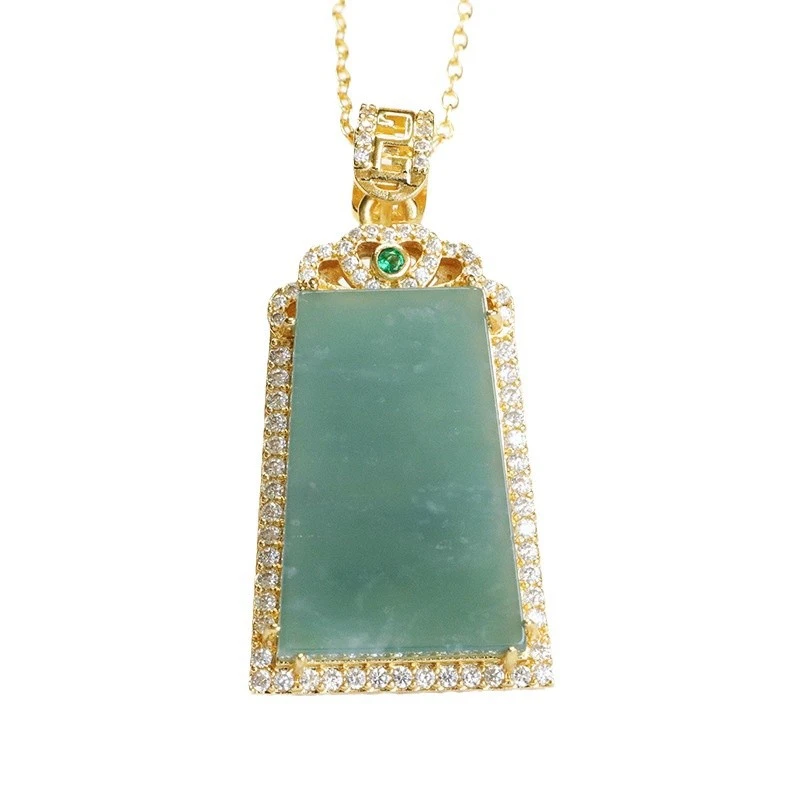 天然A货翡翠吊坠蓝水无事牌挂坠项链