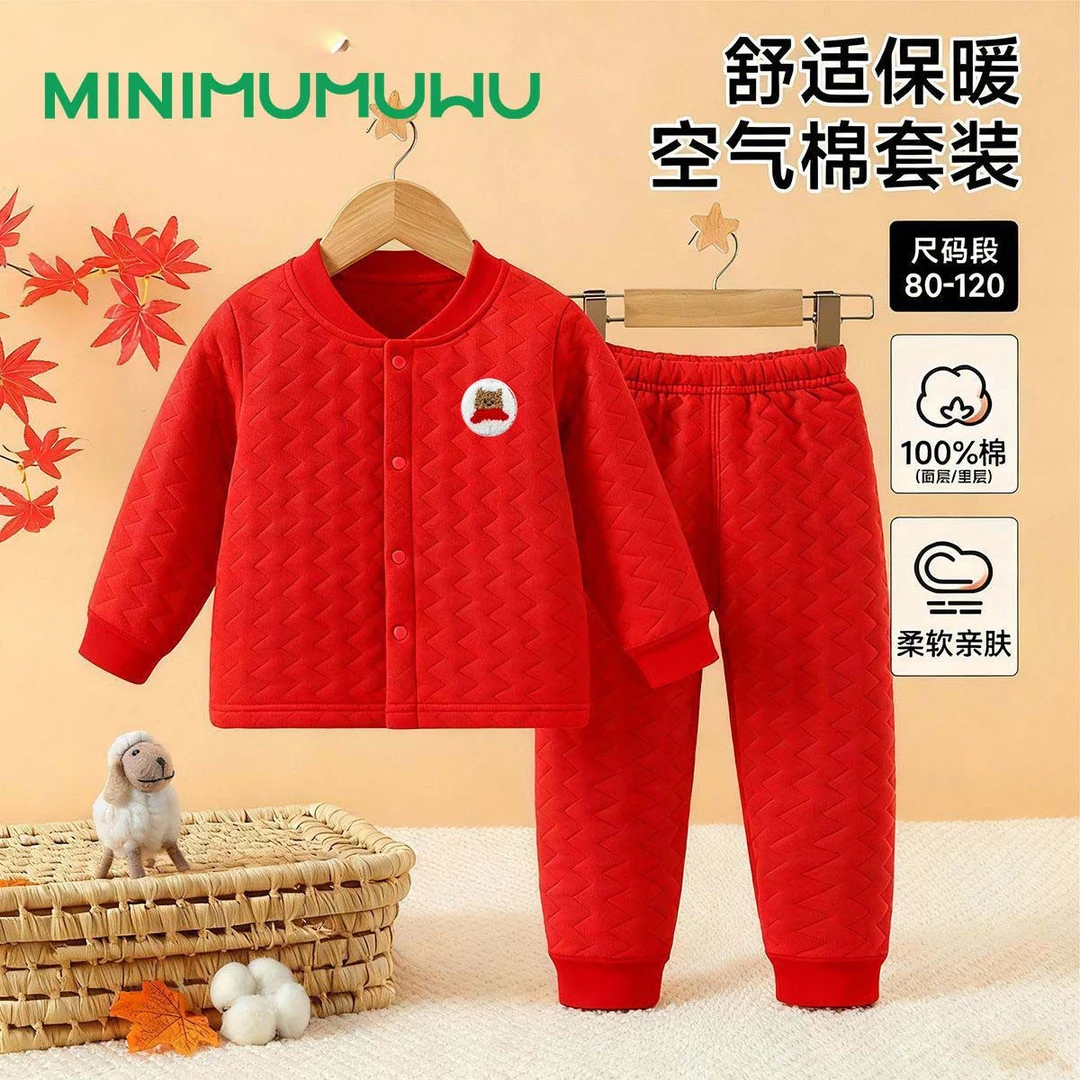 迷你木木屋儿童保暖套装内衣婴儿夹棉宝宝保暖衣秋冬加厚冬季儿童