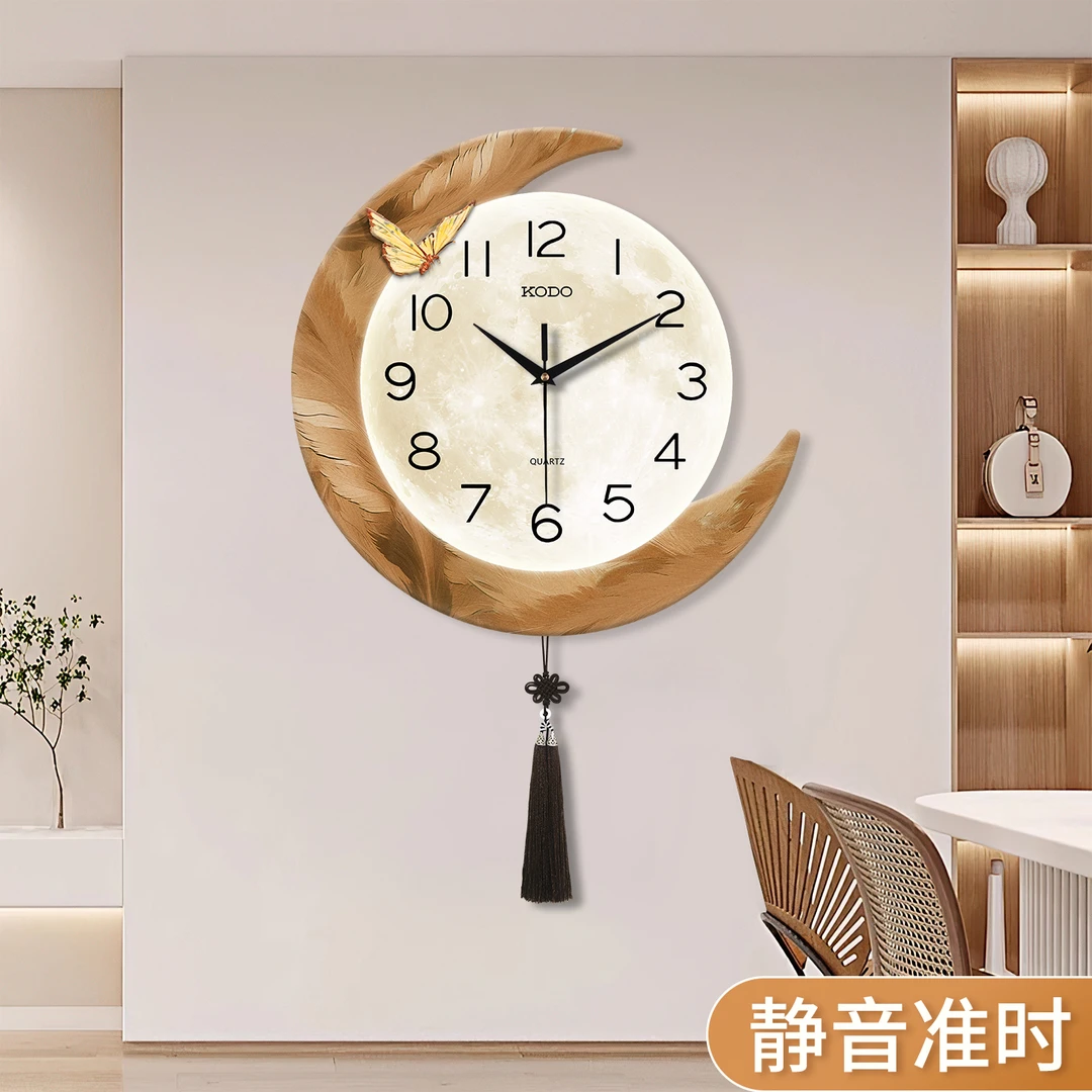 月亮简约挂钟客厅家用静音时钟创意个性钟表挂墙装饰画时钟轻奢