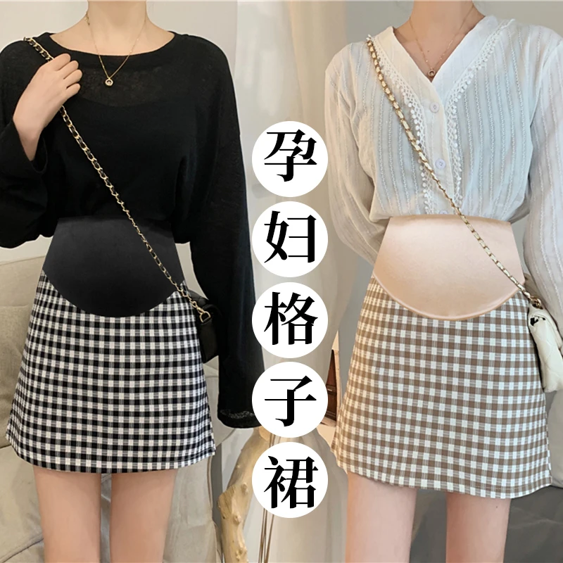 孕妇包臀复古格子半身裙夏款2025新款韩版高腰显瘦百搭短裙a字裙