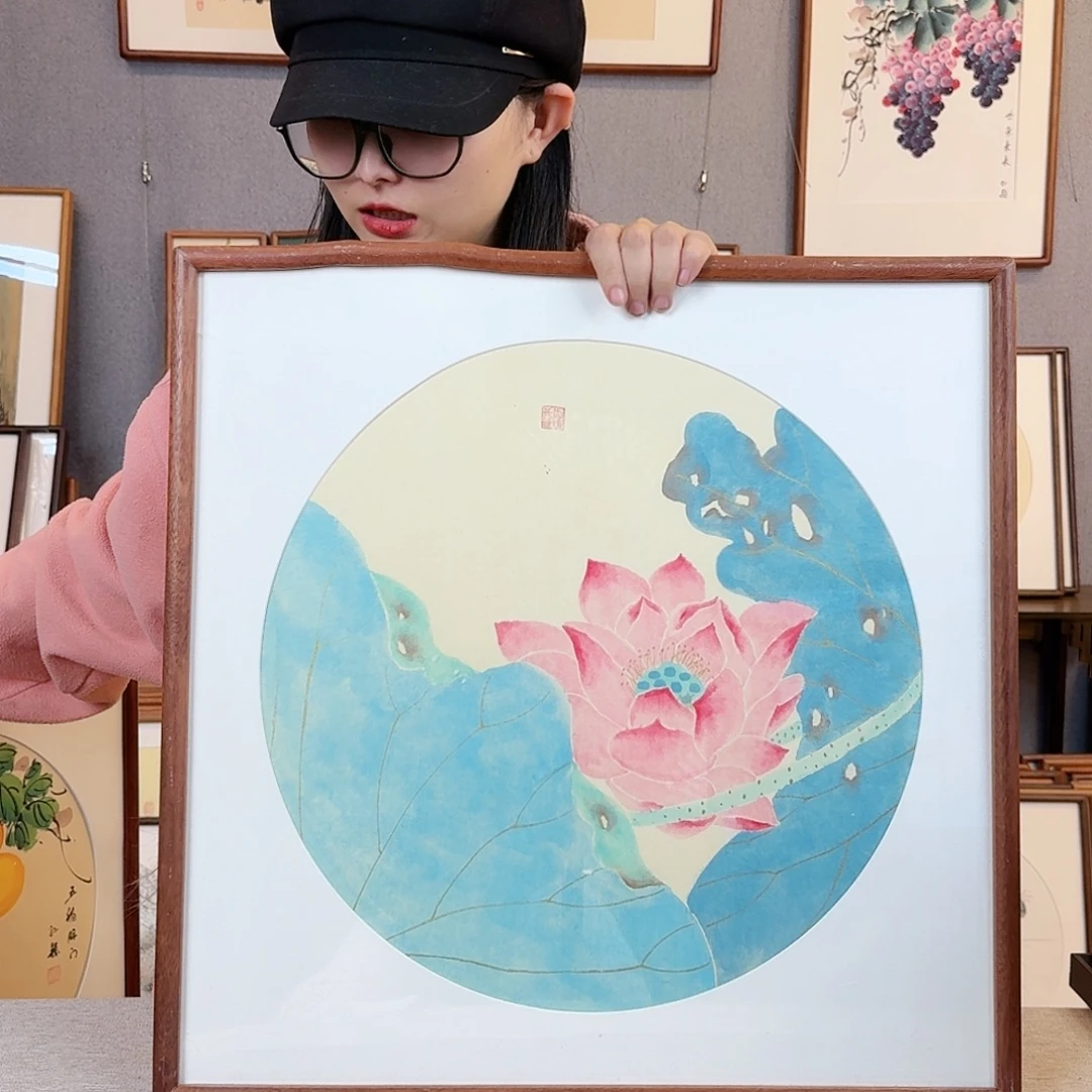 国画纯手绘，纯手写带框尺寸：53×53厘米