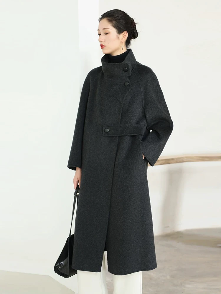 facade pattern羊毛大衣女秋冬季高级感小众宽松长款毛呢外套