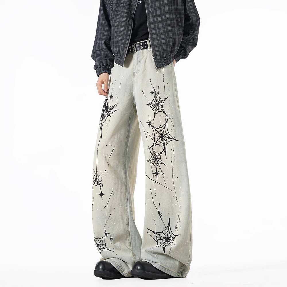 秋季油漆喷墨印花休闲裤美式潮流复古经典百搭高街宽松ins阔腿裤