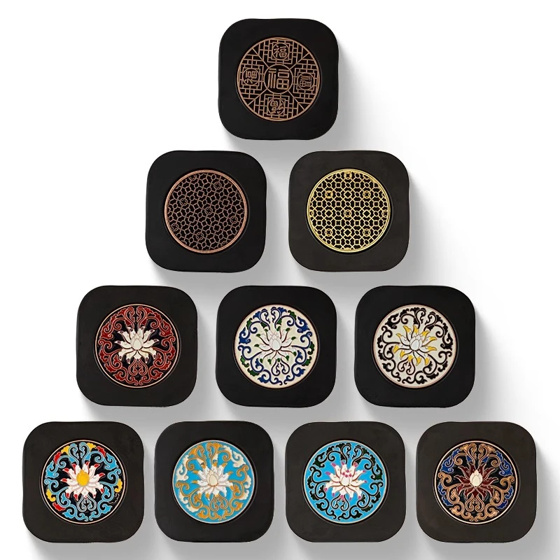 日式斜切珐琅彩茶杯托茶杯垫防烫办公室隔热垫六个收纳装茶具配件