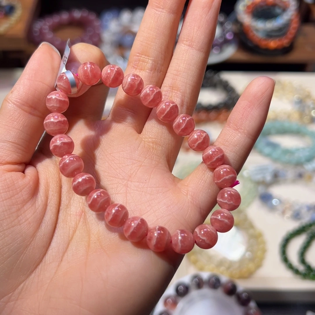 菱锰矿（红纹石）未镶嵌手串8m高货蕾丝千层草莓蛋糕红纹石