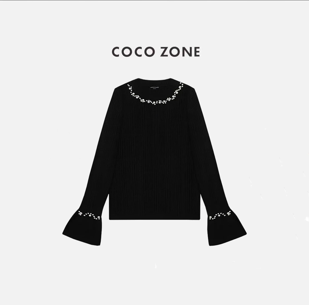 3487新款秋冬打底衫钉珠针织衫甜美尚简约显瘦百搭气质上衣