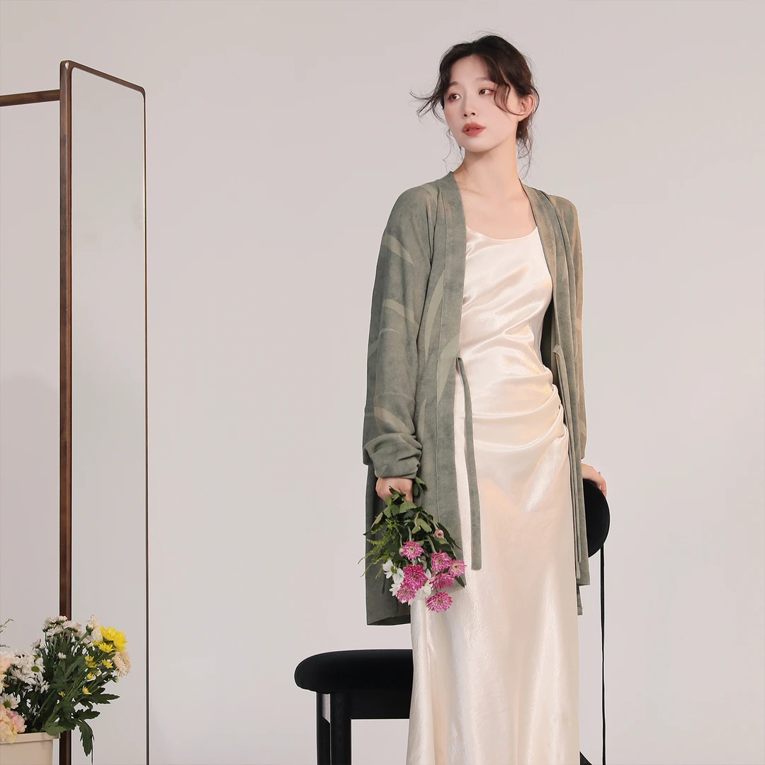 谜阿凰【一叶舟】宋制对襟衫飞机袖汉服上衣醋酸吊带连衣裙早秋女