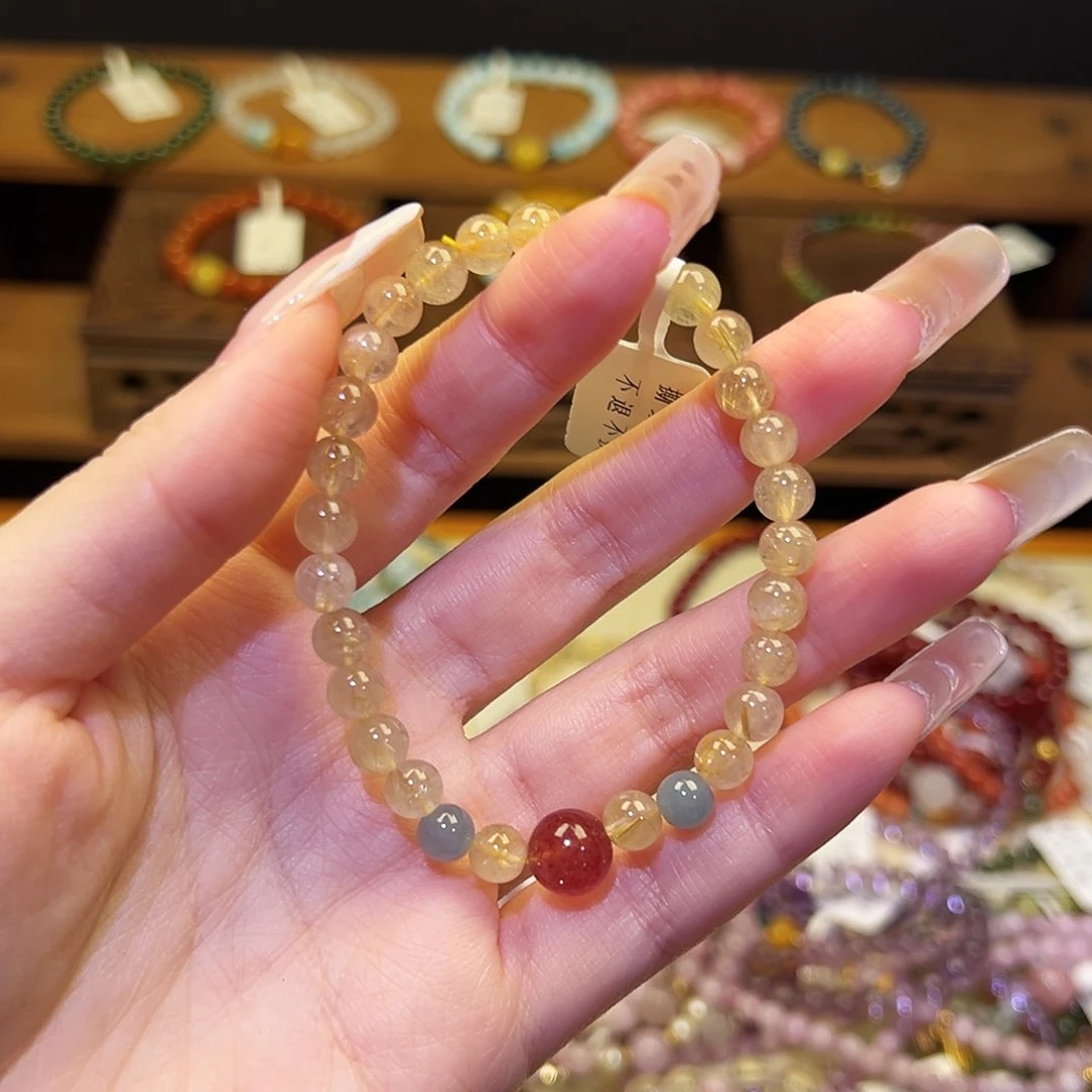 烟晶手链银S925镶嵌金发6602