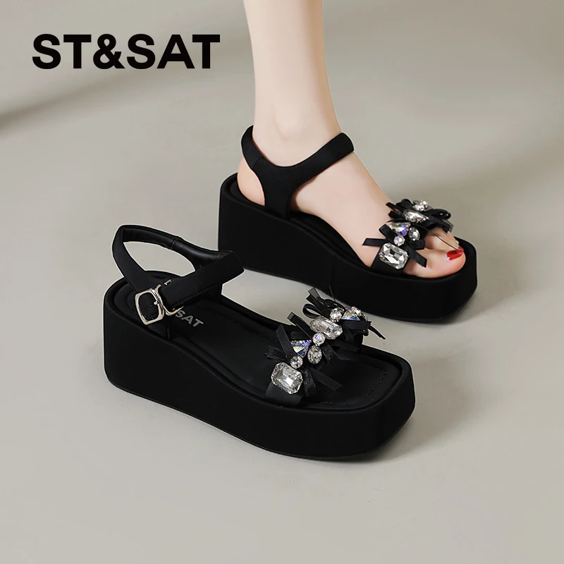 星期六松糕厚底凉鞋女夏季外穿2025新款配裙子蝴蝶结软底休闲沙滩