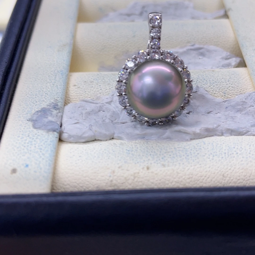 吊坠(不含链)海水珍珠银S925镶嵌大溪地吊坠11-12mm