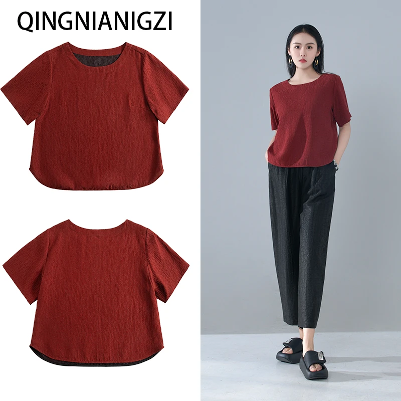 青娘子香云纱（福宁）国风春夏休闲圆领宽松复古中式短袖上衣-60192