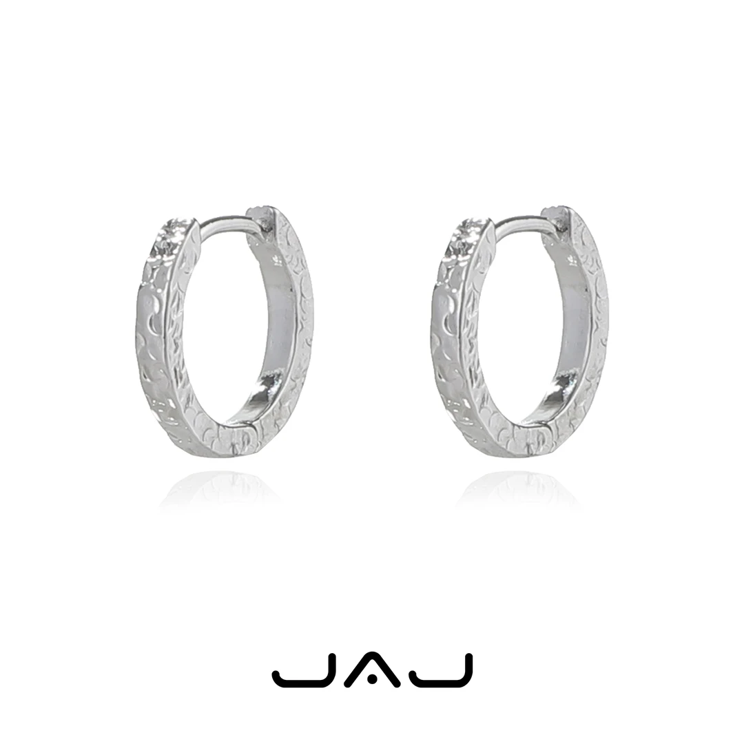 JAJ 铜合金耳饰 气质浮雕耳圈金色银色简约百搭圈圈耳扣中性风女